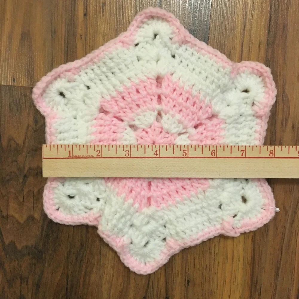 Crochet Warming Pad Trivet Potholder Pink & White Star Set of 2 New Handmade